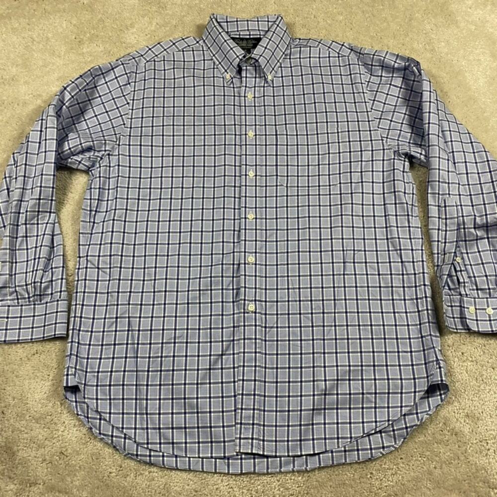 Brooks Brothers Shirt Mens L Blue Check Country Club Non Iron Button Down